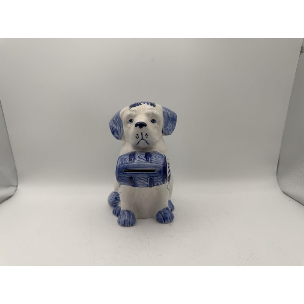 Delfts Blue Hand Painted Puppy Dog Coin Bank Ceramic‎ Delft Blue Holland Style